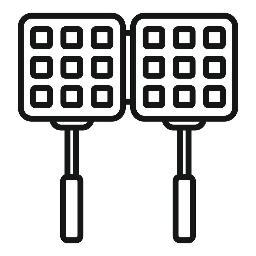 Black and white line art illustration of waffle irons with handles vector
