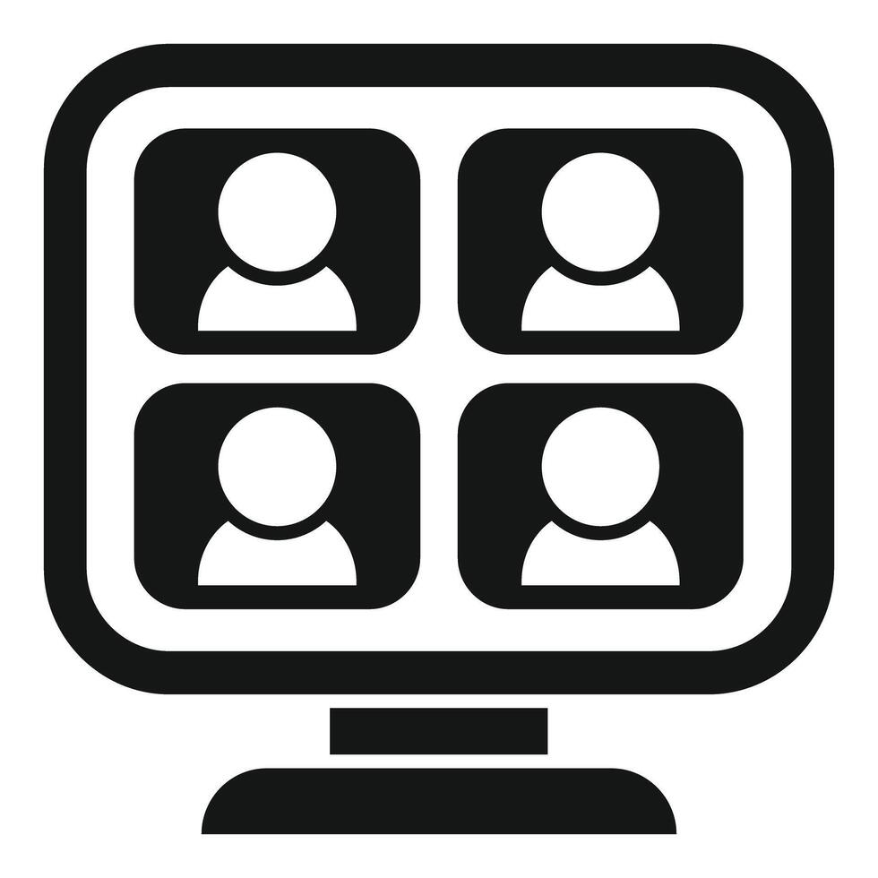 Simplified black and white icon depicting a conference with four participants vector