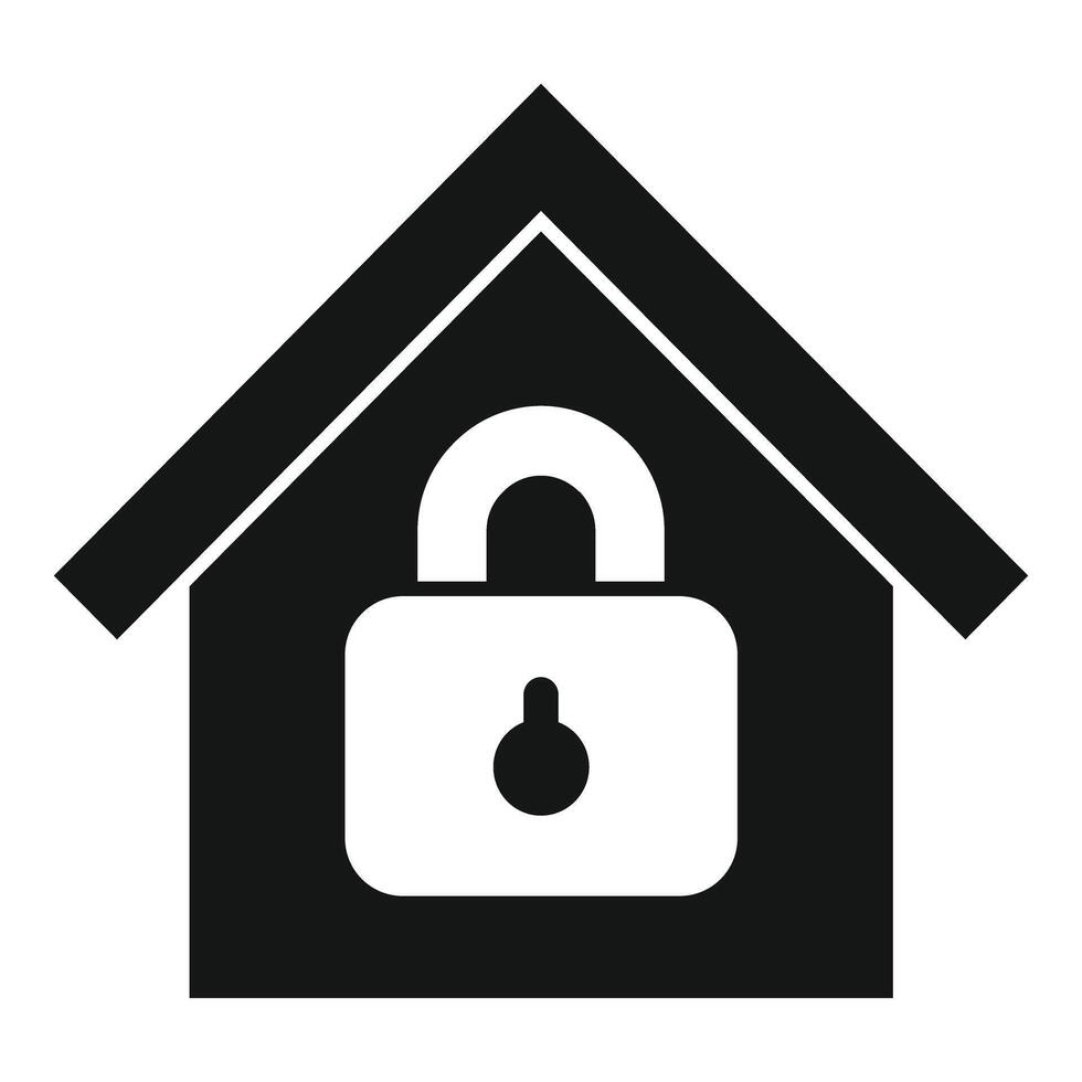 Simple black and white icon representing home security with a padlock vector