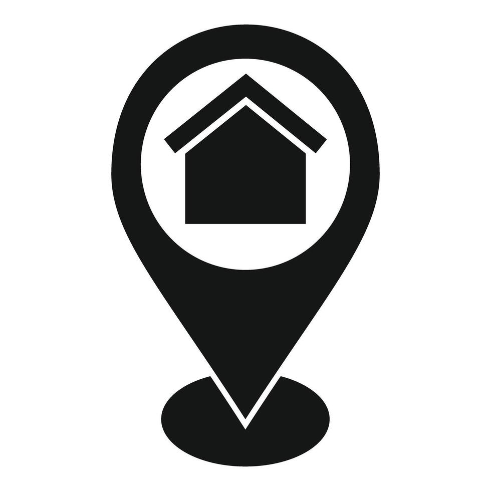 Black and white illustration of a map pin combined with a house symbol vector