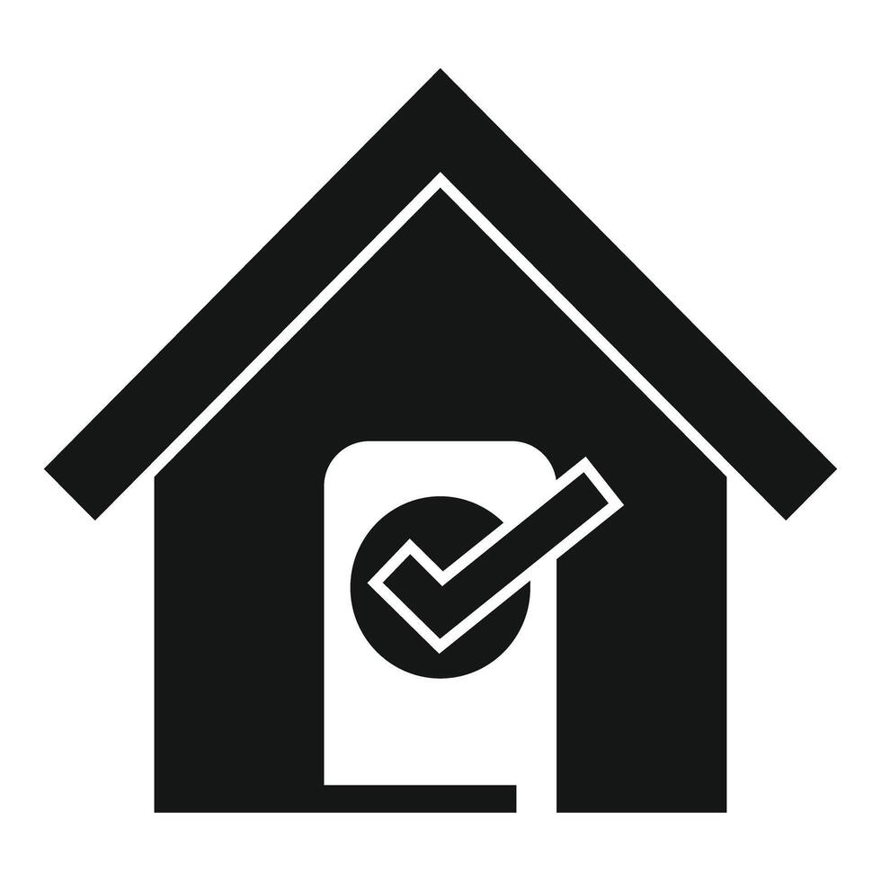 Black and white illustration of a house with a checkmark vector