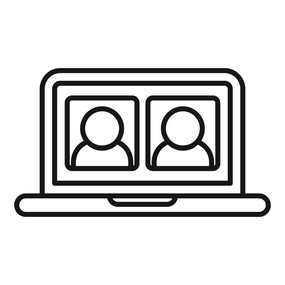 An outline icon depicting a laptop with a call screen vector