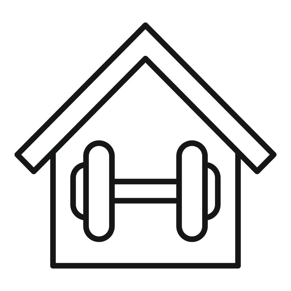 Minimalist icon representing a house with a dumbbell, symbolizing home fitness vector