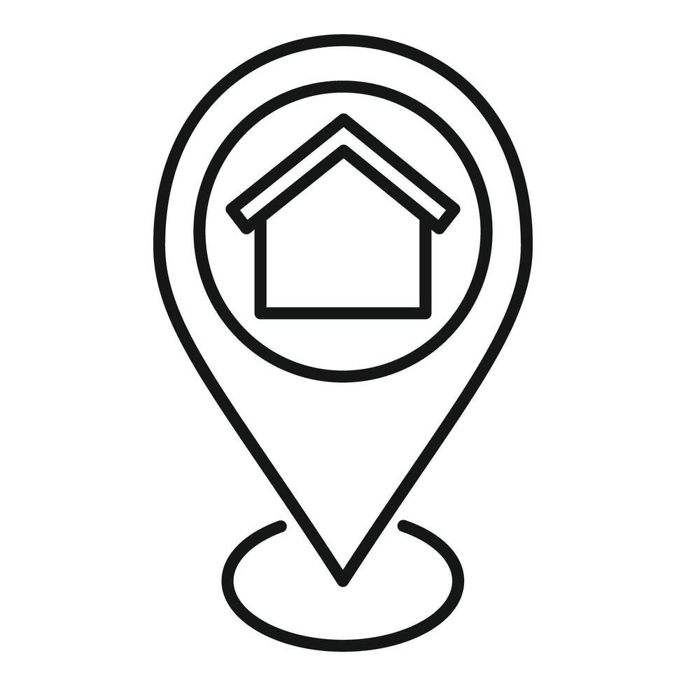 Black and white illustration of a map pin with a house symbol vector