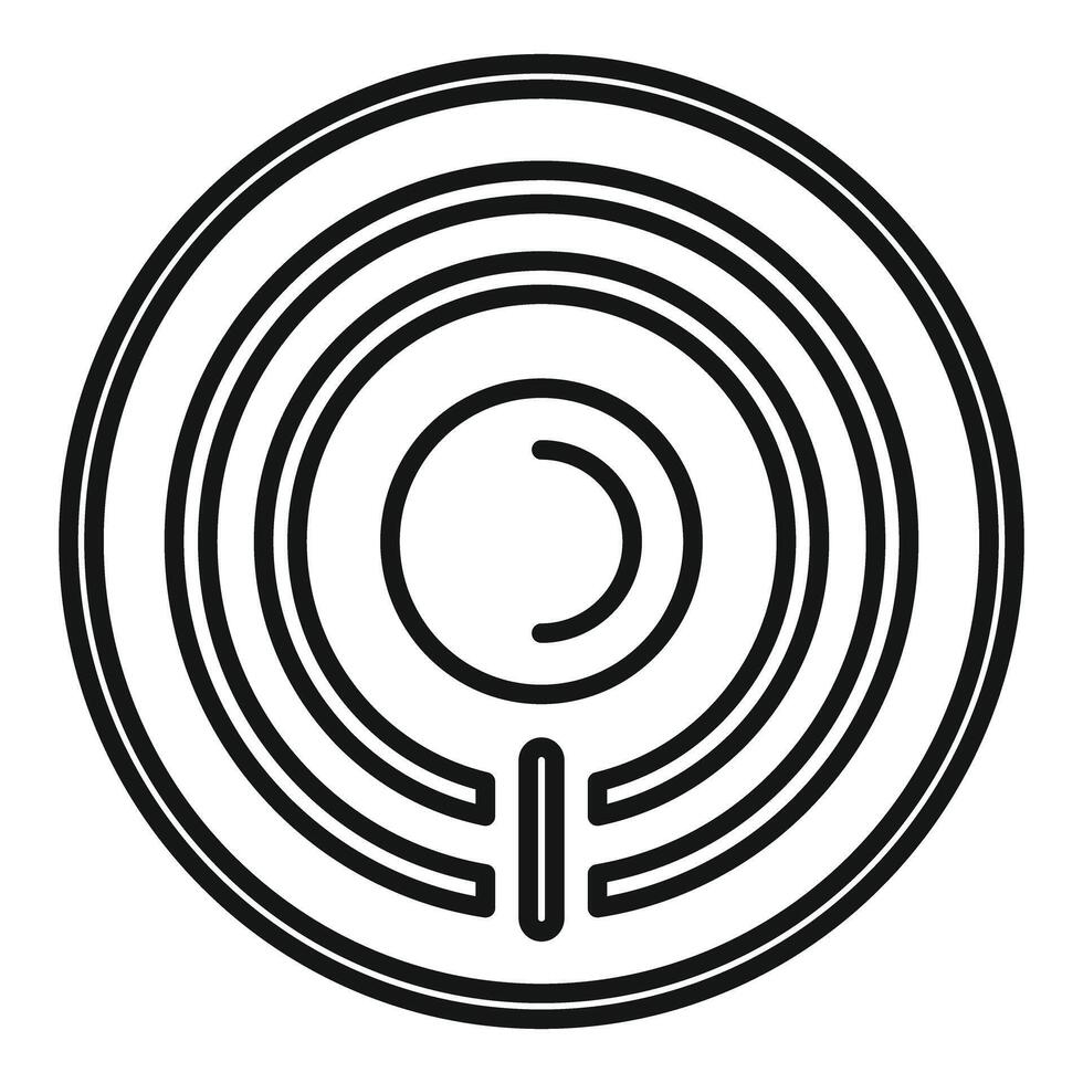 Black and white line art illustration of a concentric labyrinth vector