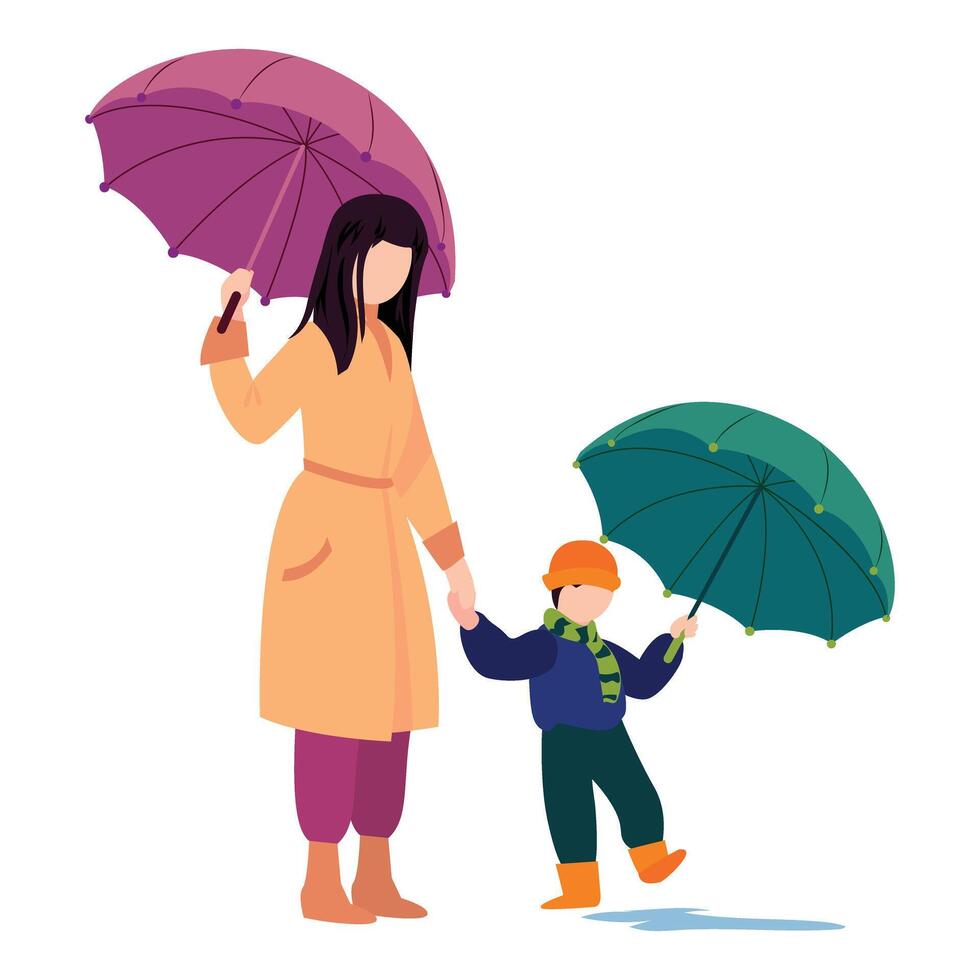 Mother and child holding umbrellas vector