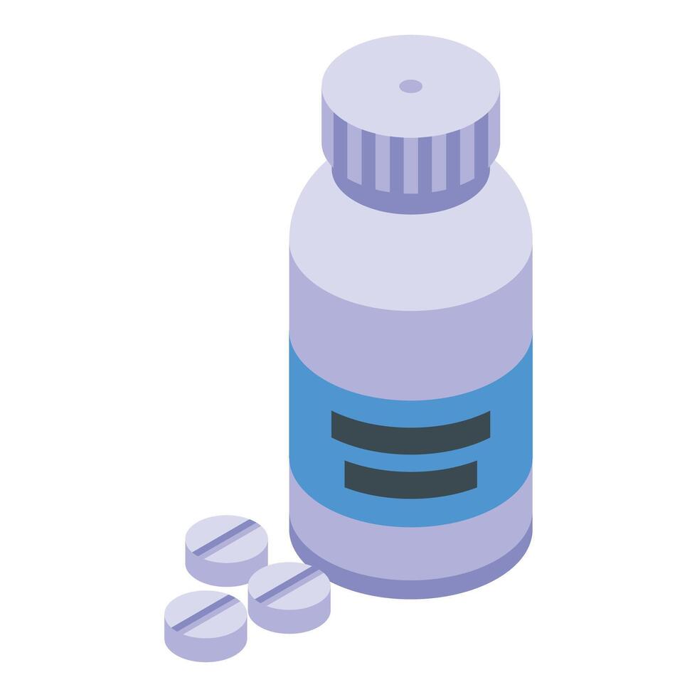 Isometric medication bottle with pills vector