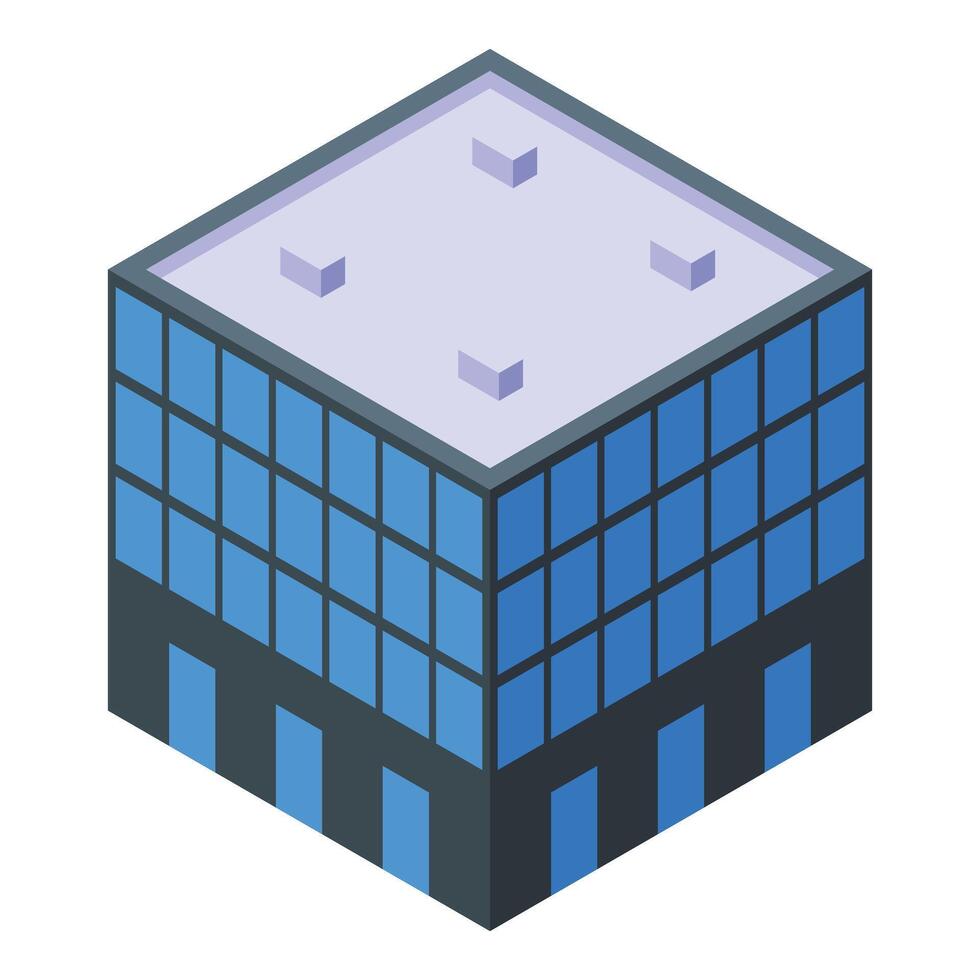 3d isometric illustration of a modern office building with a blue glass facade vector