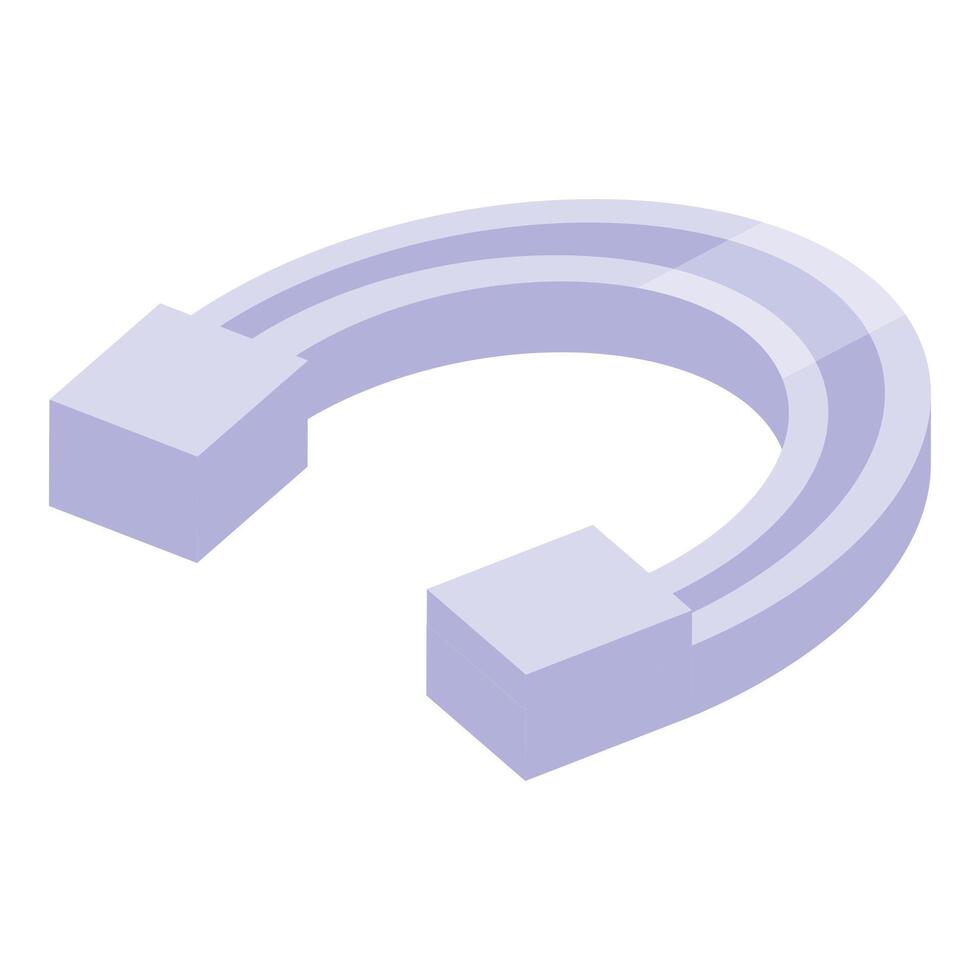 isometric illustration of a glossy purple arrow curving upwards on a white background vector