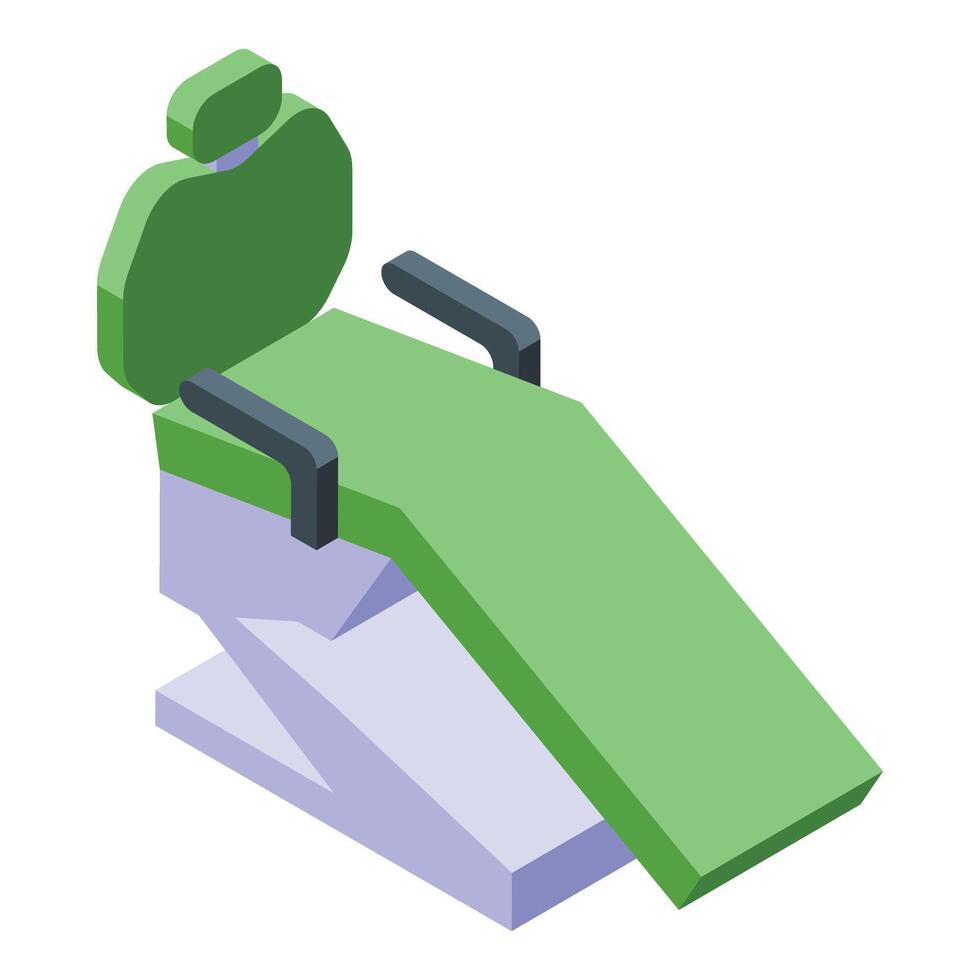 3d isometric illustration of a modern dentist chair in green and gray, suitable for medical content vector
