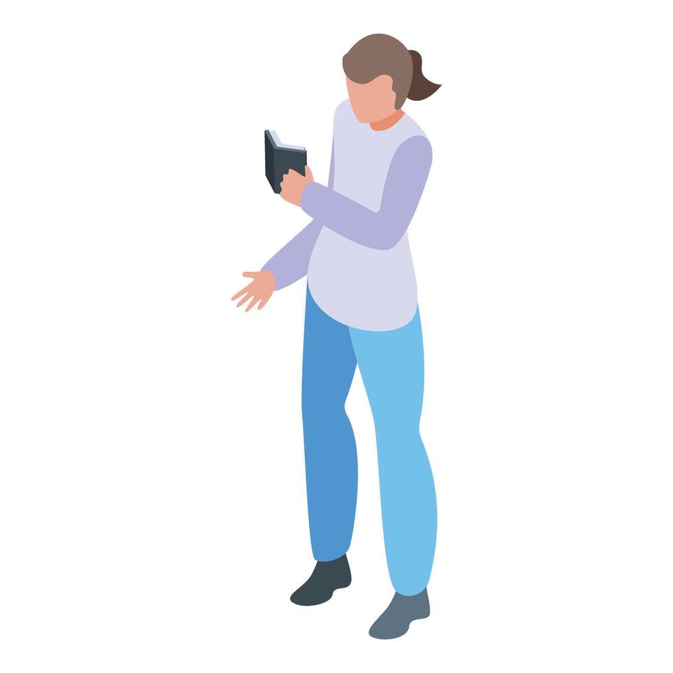 Young woman using tablet isometric illustration vector
