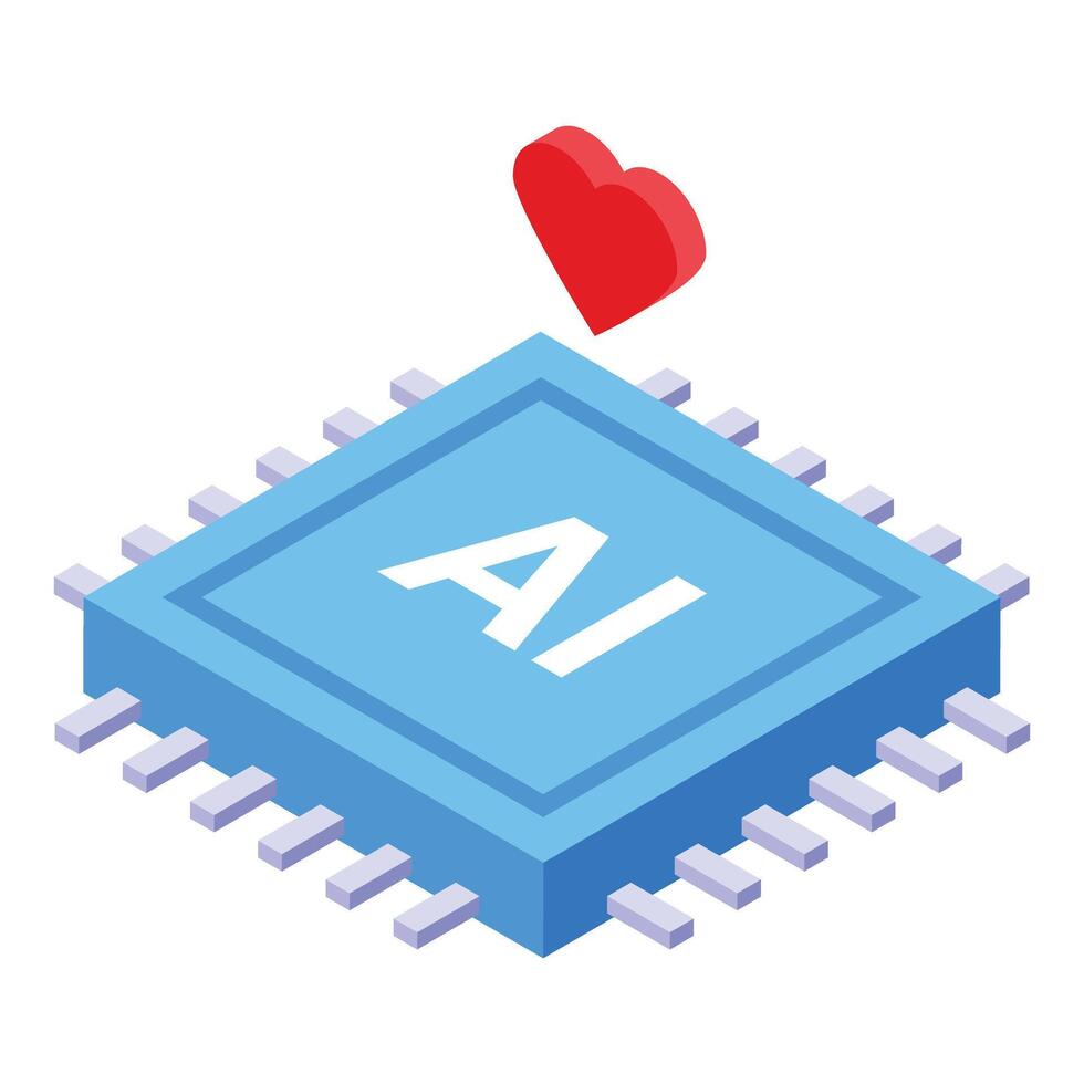 Ai love concept heart over chip vector