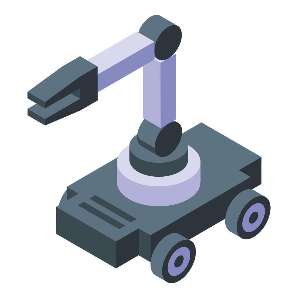 Futuristic isometric robotic arm illustration in modern manufacturing industry technology vector