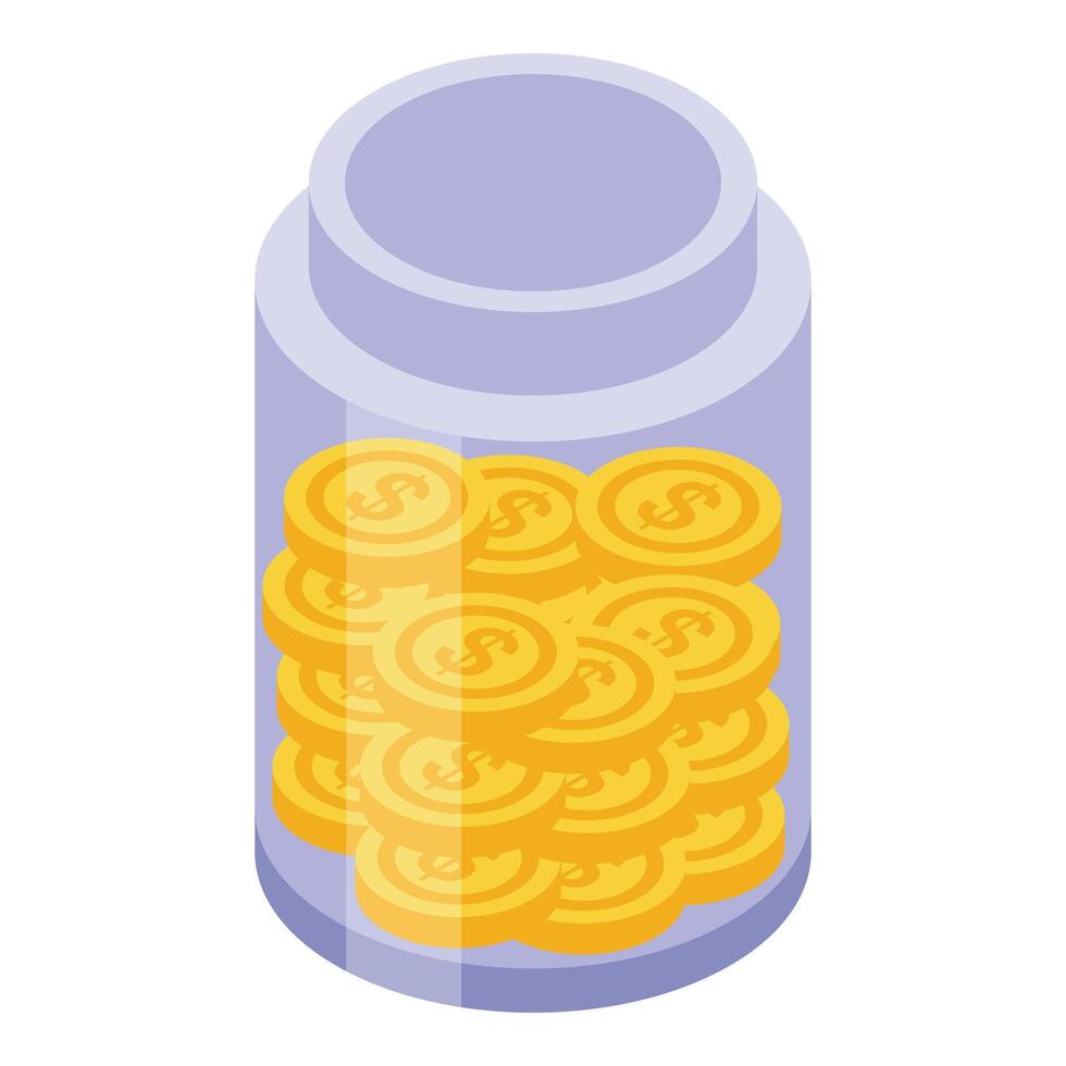 Isometric savings jar full of coins vector