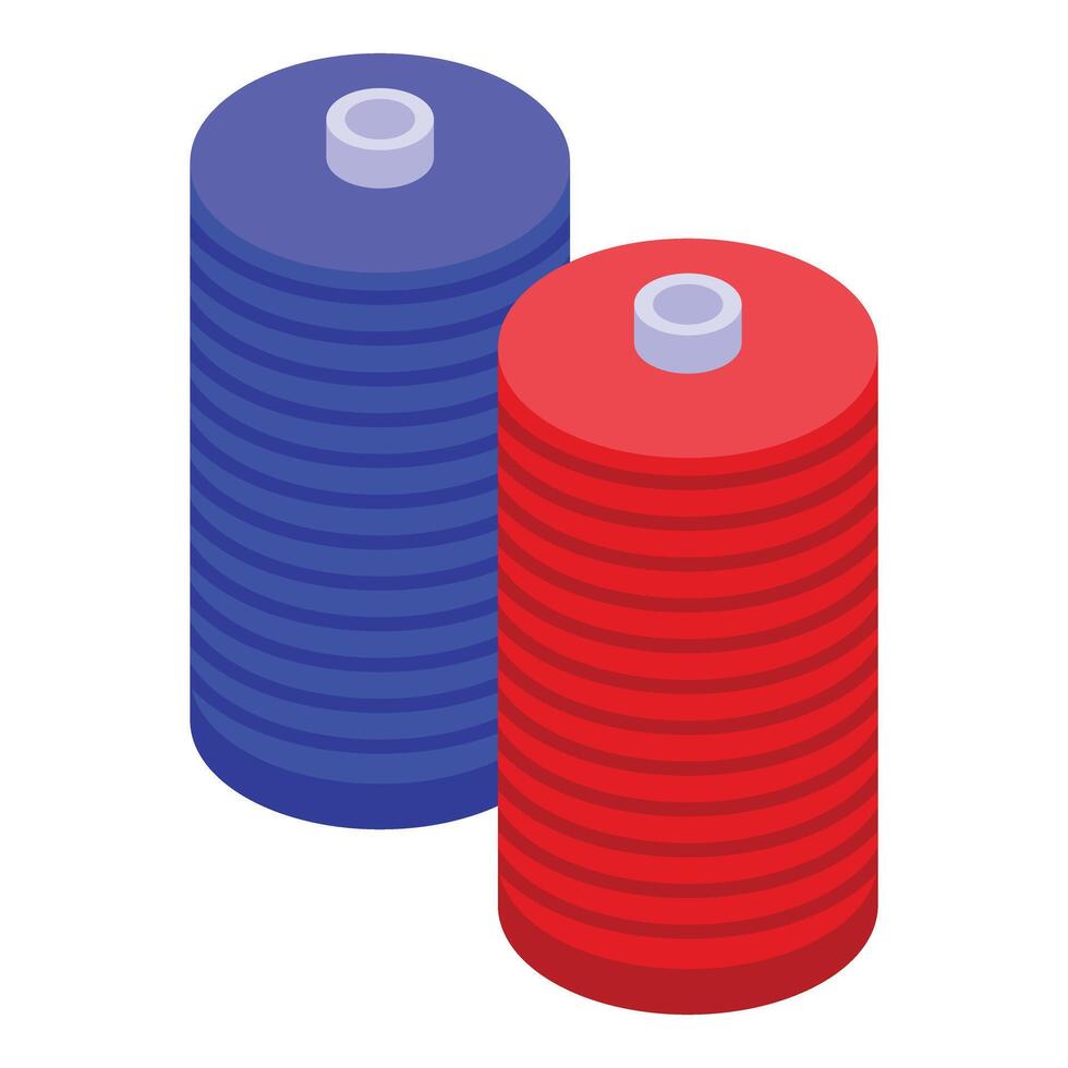 Digital illustration of a large blue and a smaller red isometric 3d battery on a white background vector