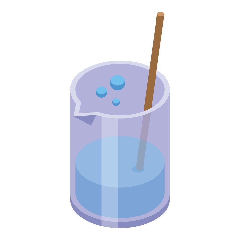 Isometric laboratory beaker with stirring rod vector