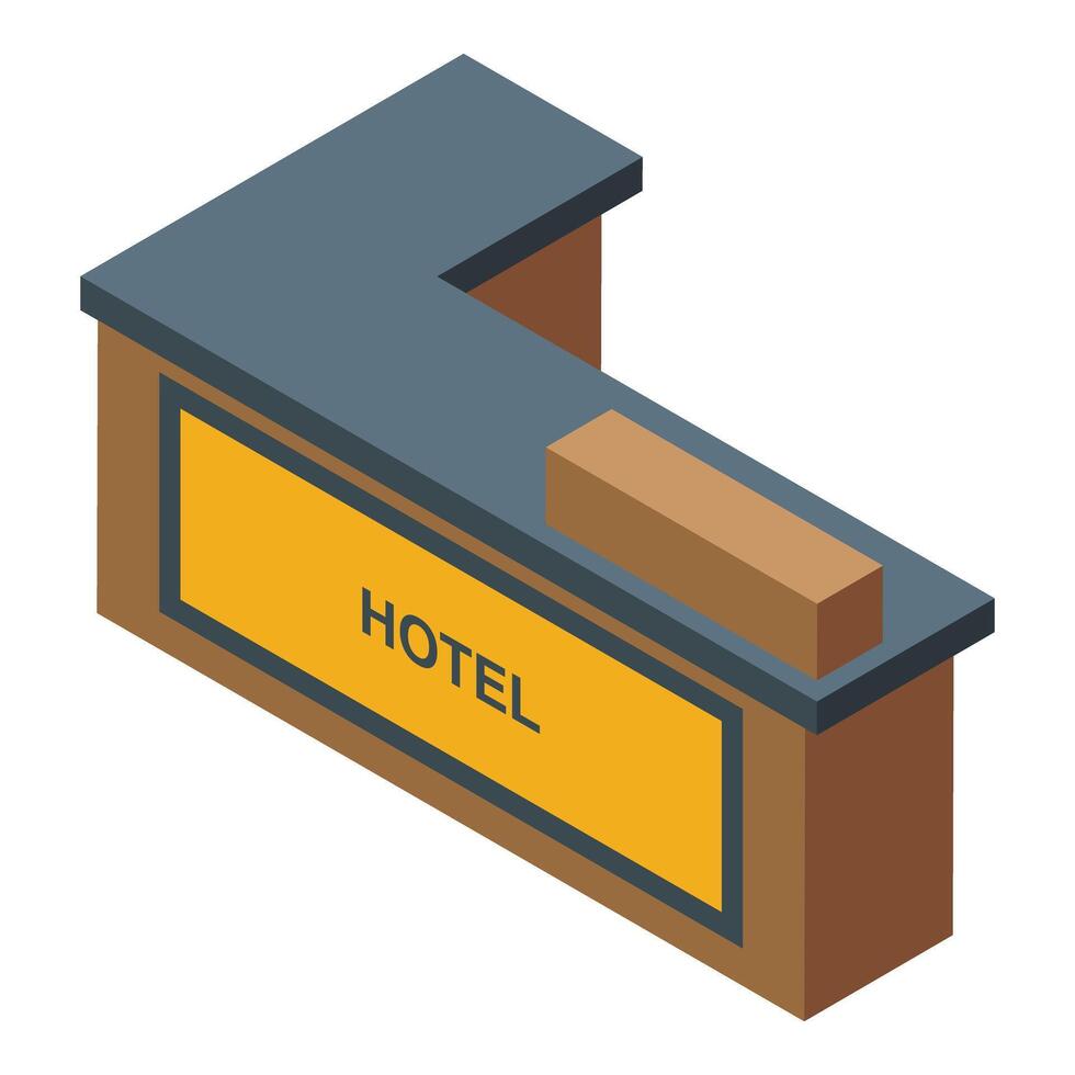 isométrica hotel recepción escritorio icono vector