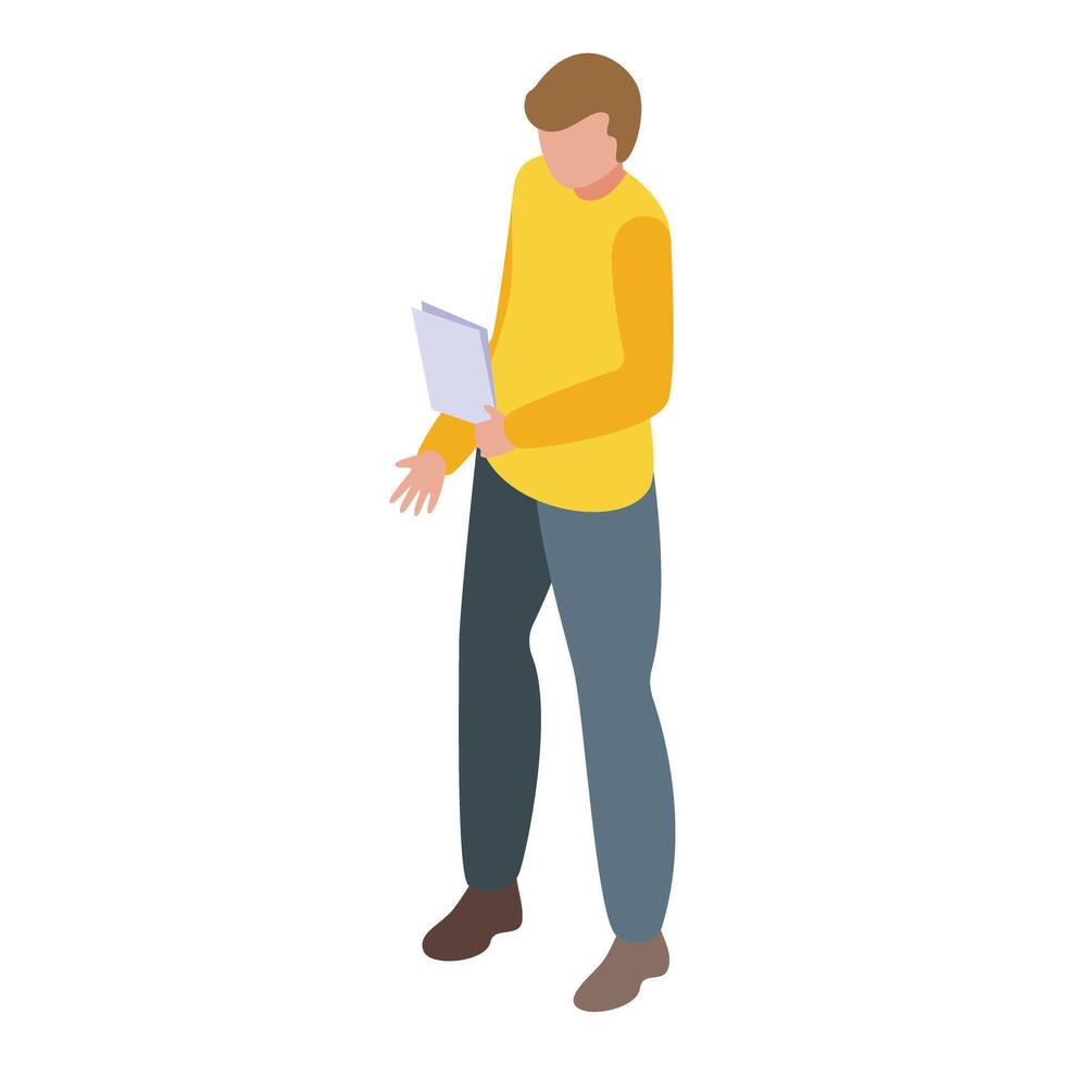Isometric illustration of a businessman in casual attire holding papers vector