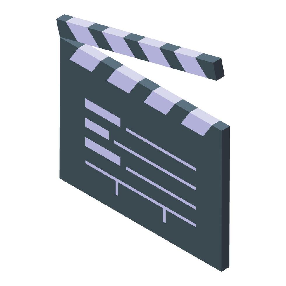 Detailed isometric illustration of a movie clapboard, perfect for design elements related to cinema vector