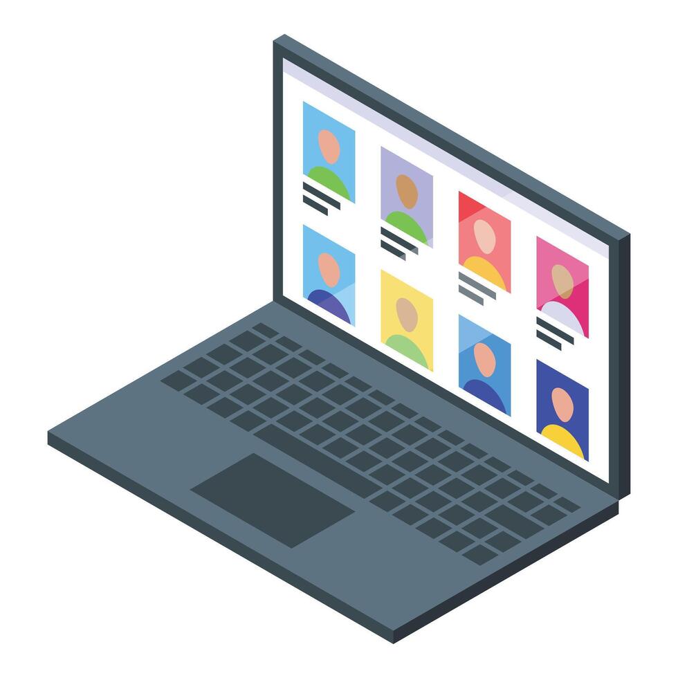 Isometric laptop displaying user profiles vector