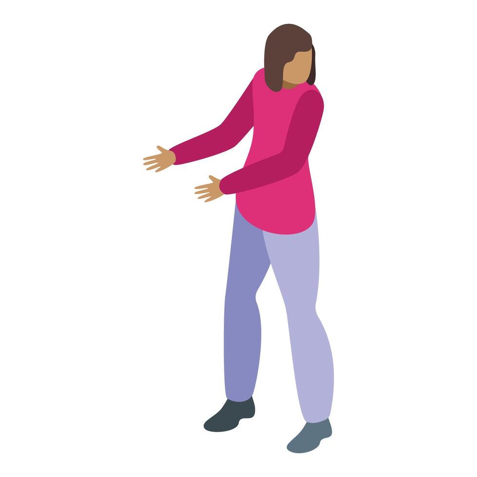 Isometric woman gesturing with open arms vector