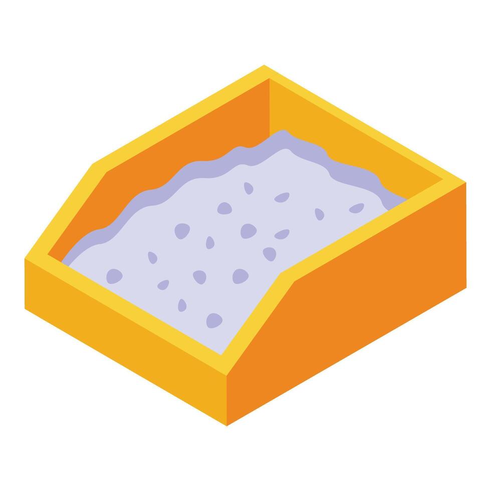 Vibrant illustration of a cat litter box in isometric view with blue litter vector