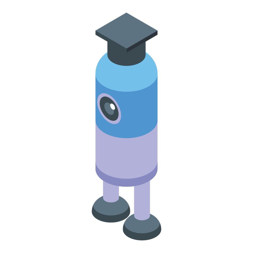 Isometric cartoon graduate robot character vector