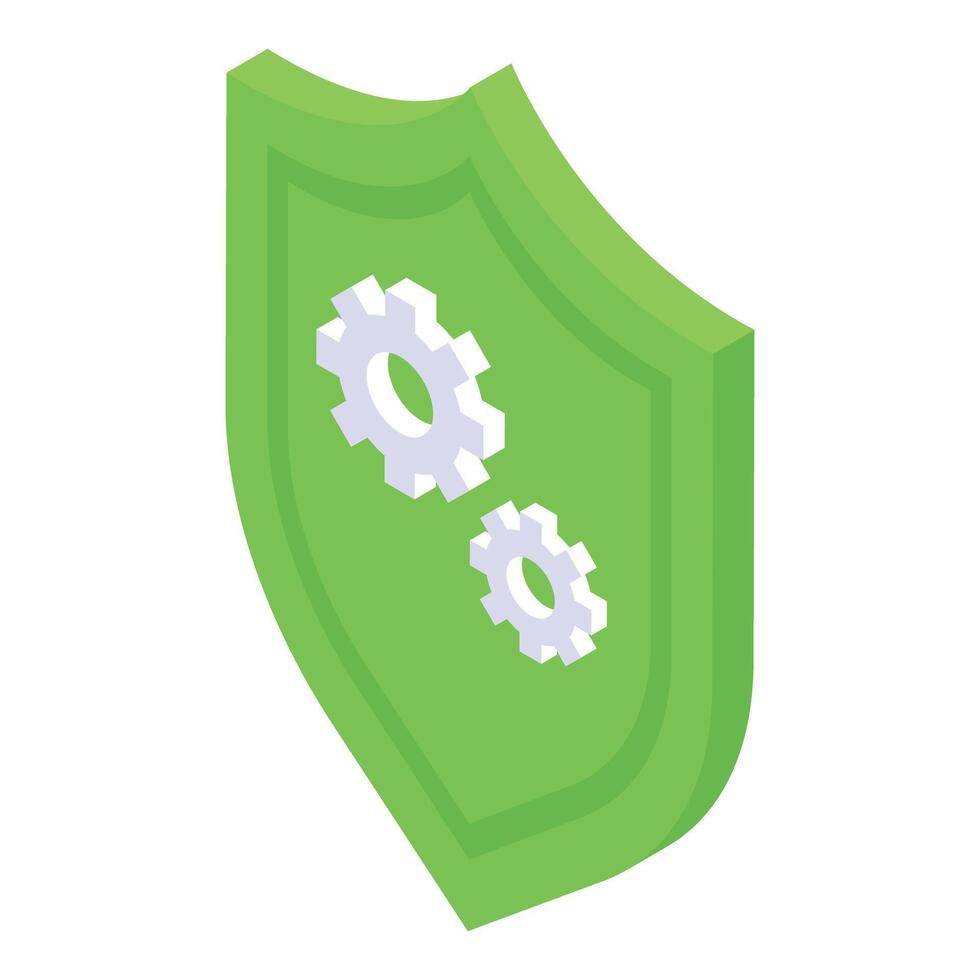 Isometric security shield with gears icon vector