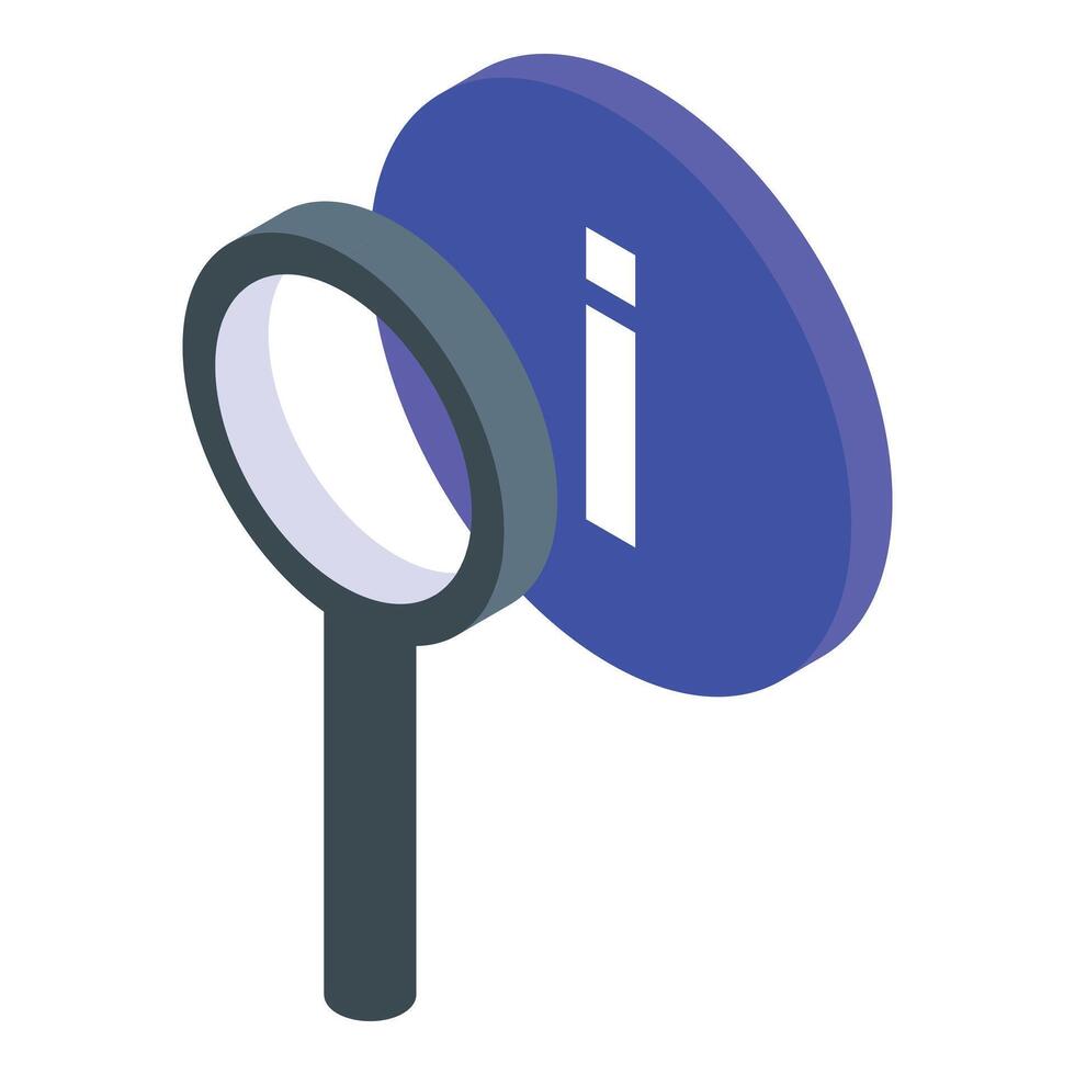Magnifying glass focusing on an information icon, symbolizing data search and analysis vector