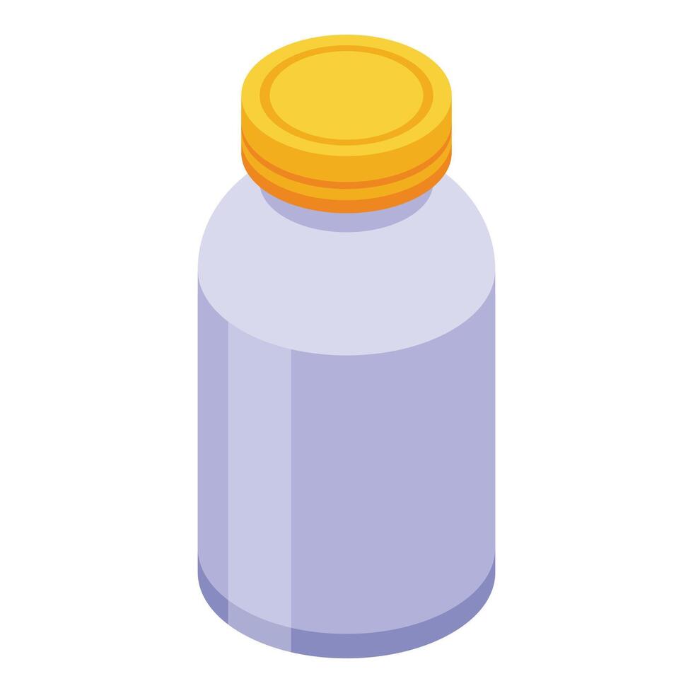 Isometric illustration of a purple bottle with yellow cap vector