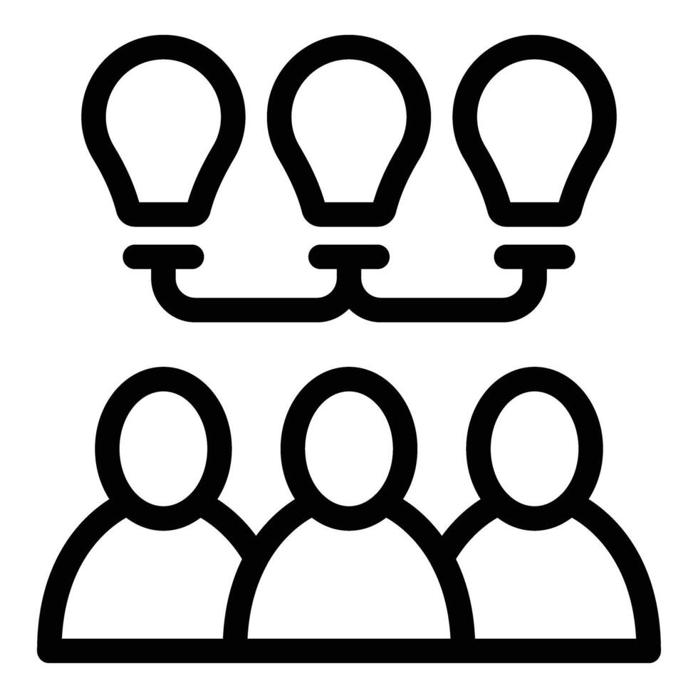 Teamwork creativity coach icon outline . Decision making mentor vector
