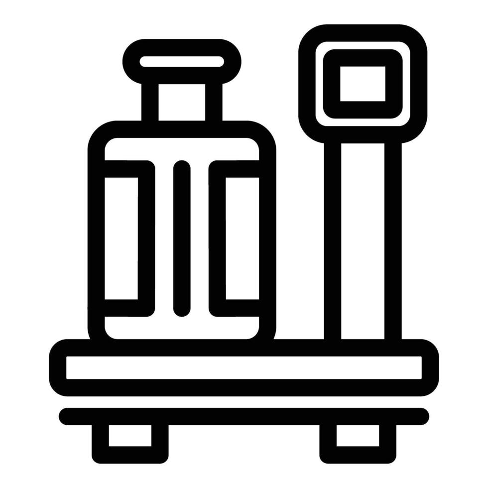 Simplified black and white icon representing a travel suitcase on a luggage cart vector