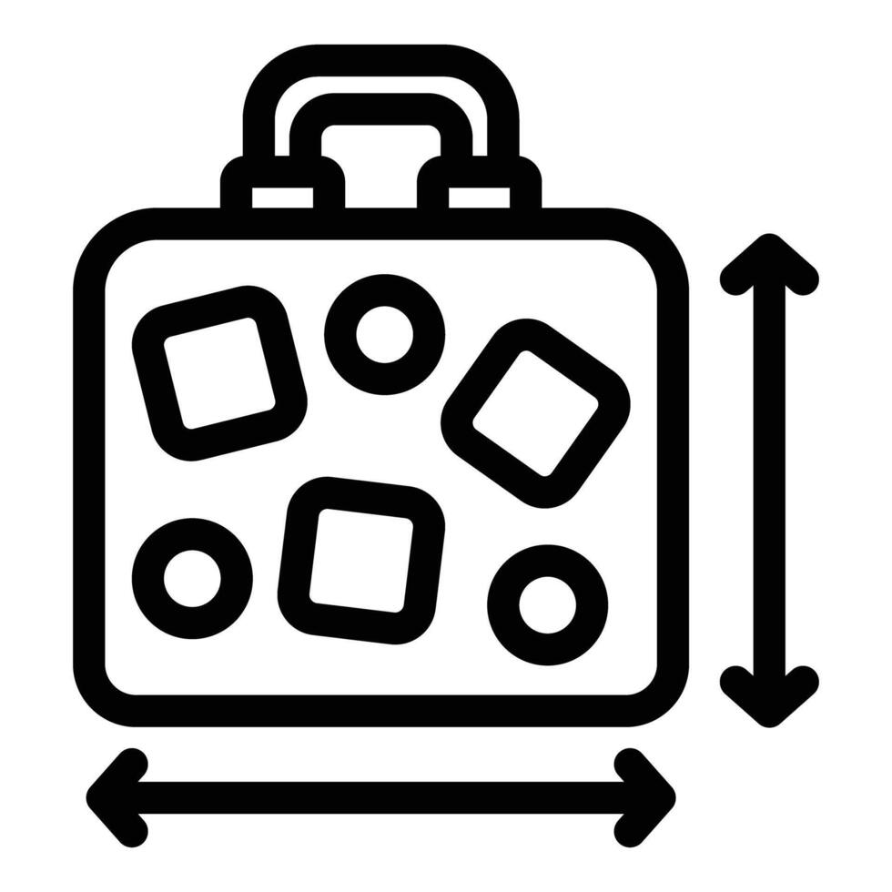 Simplified monochrome icon depicting a suitcase for travel with directional arrows vector