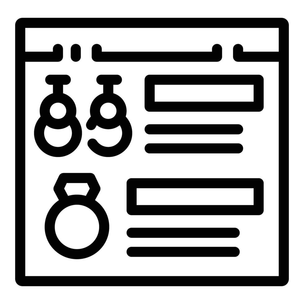 Black and white line art of a jewelry store layout with earrings and rings vector