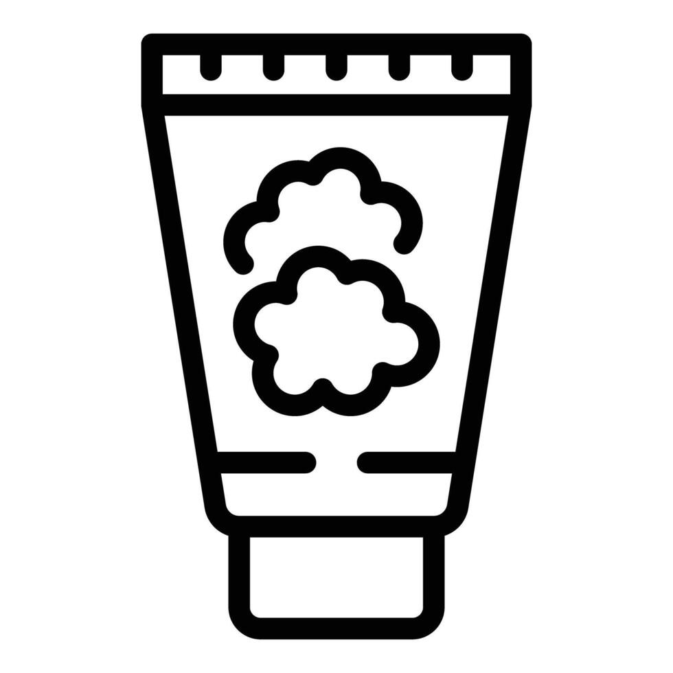 Black and white line art illustration of a shampoo tube with foam emblem vector