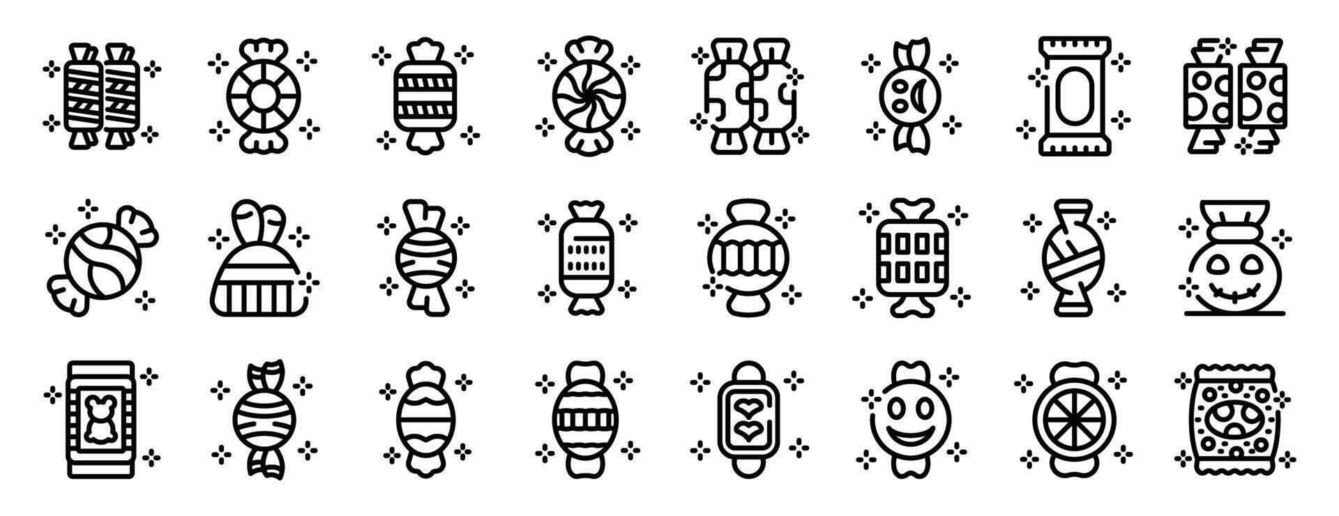 Candy wrappers icon. A collection of candy and food icons in black and white vector