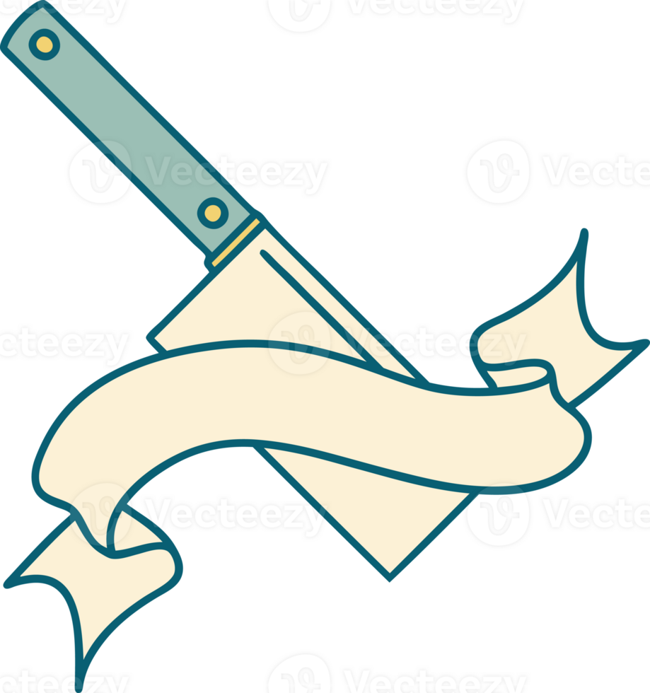 traditional tattoo with banner of a meat cleaver png