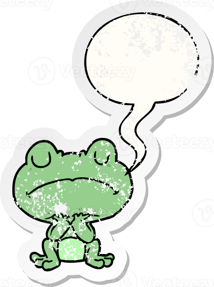 cartoon frog waiting patiently with speech bubble distressed distressed old sticker png