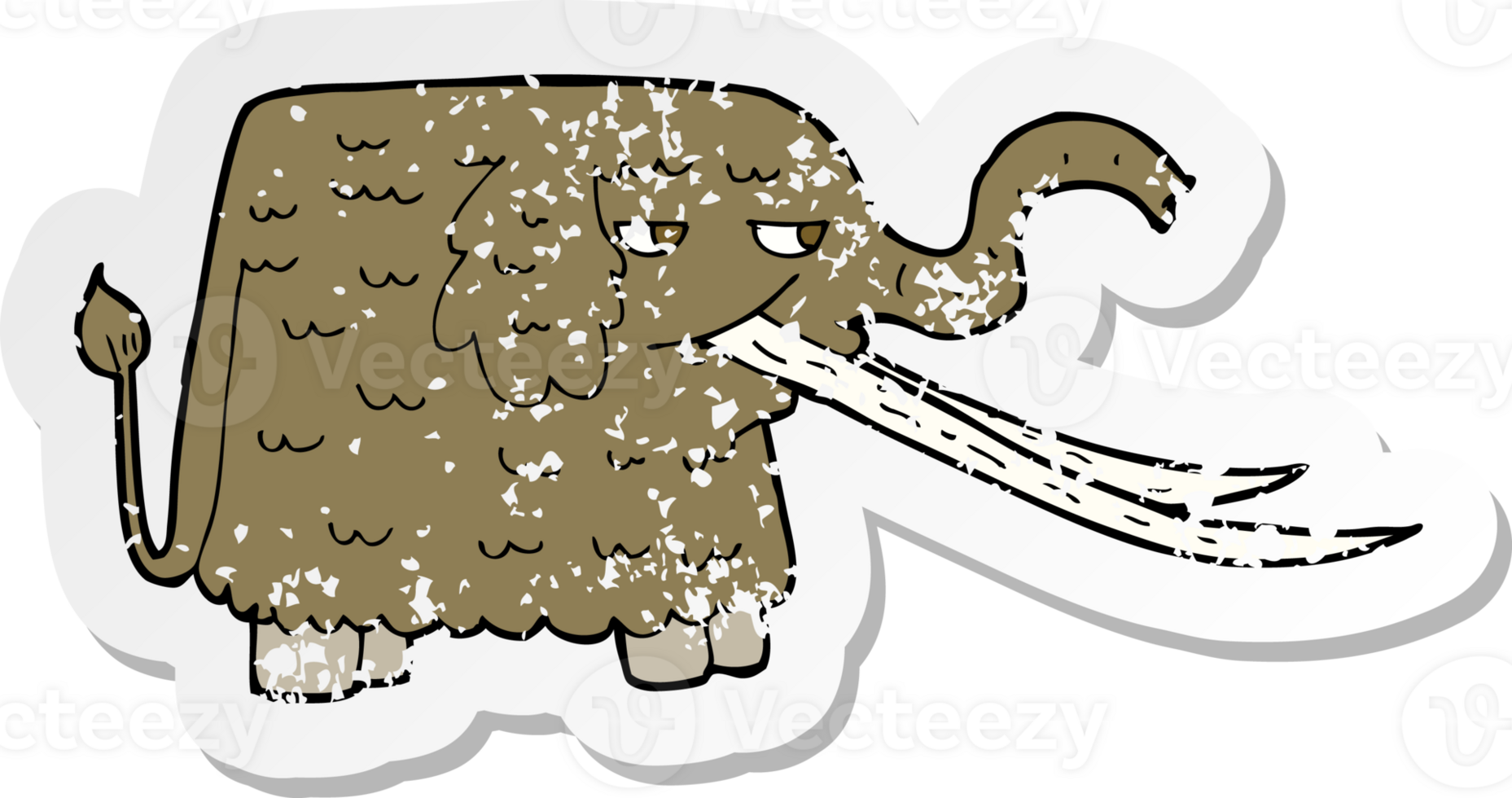 retro distressed sticker of a cartoon woolly mammoth png
