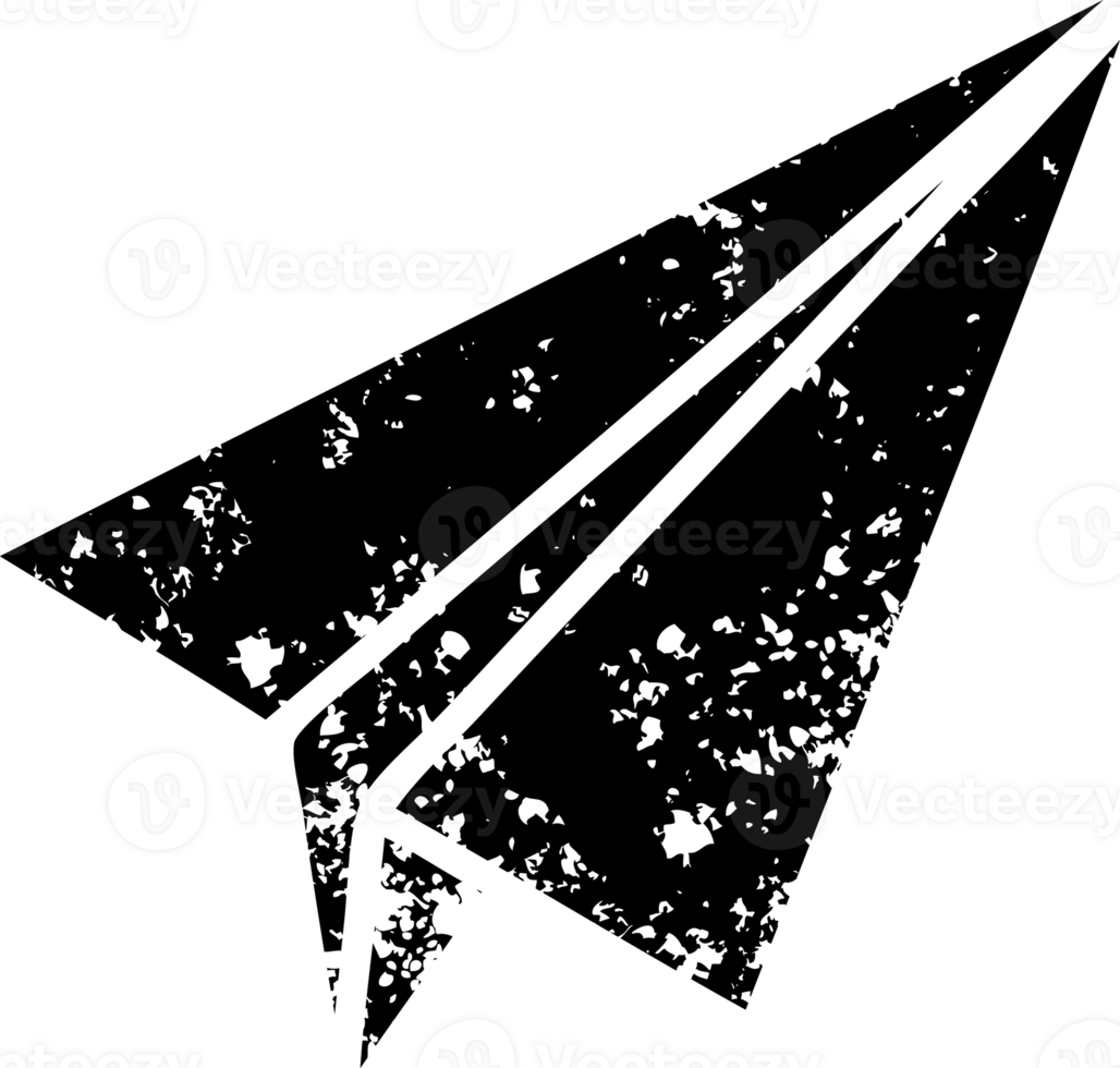 line drawing cartoon of a paper plane distressed icon png
