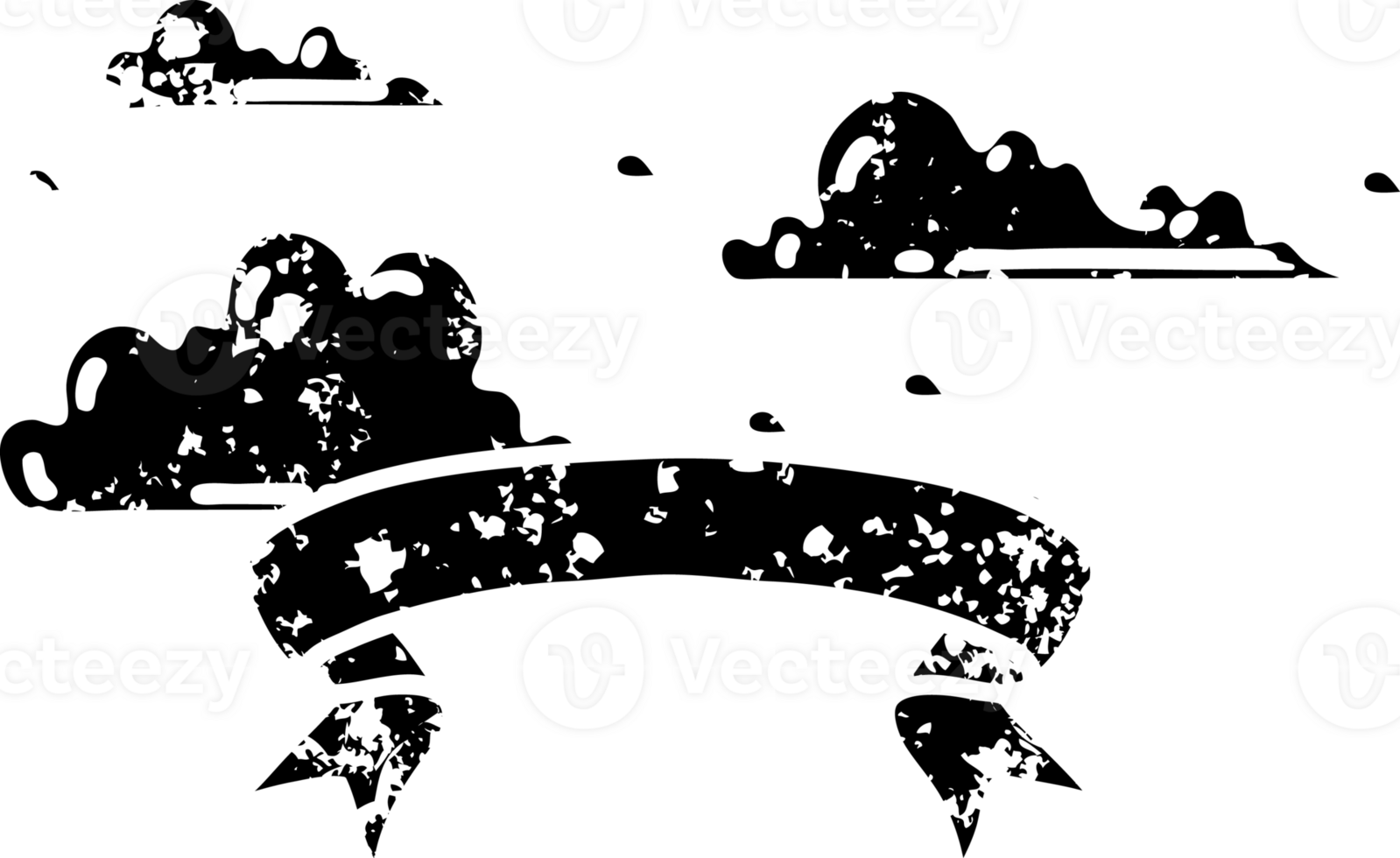 scroll banner with black line work tattoo style floating clouds distressed icon png