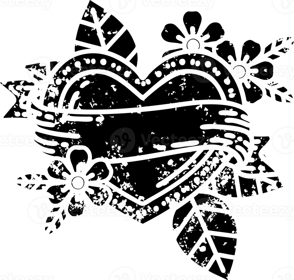 tattoo in black line style of a heart and banner distressed icon png
