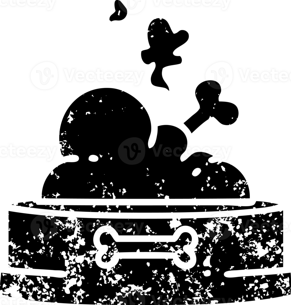 line doodle of a dog food bowl with bone distressed icon png