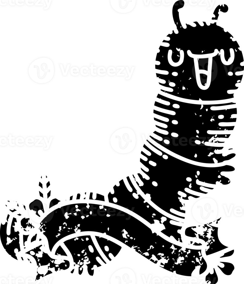 scroll banner with black line work tattoo style happy caterpillar distressed icon png
