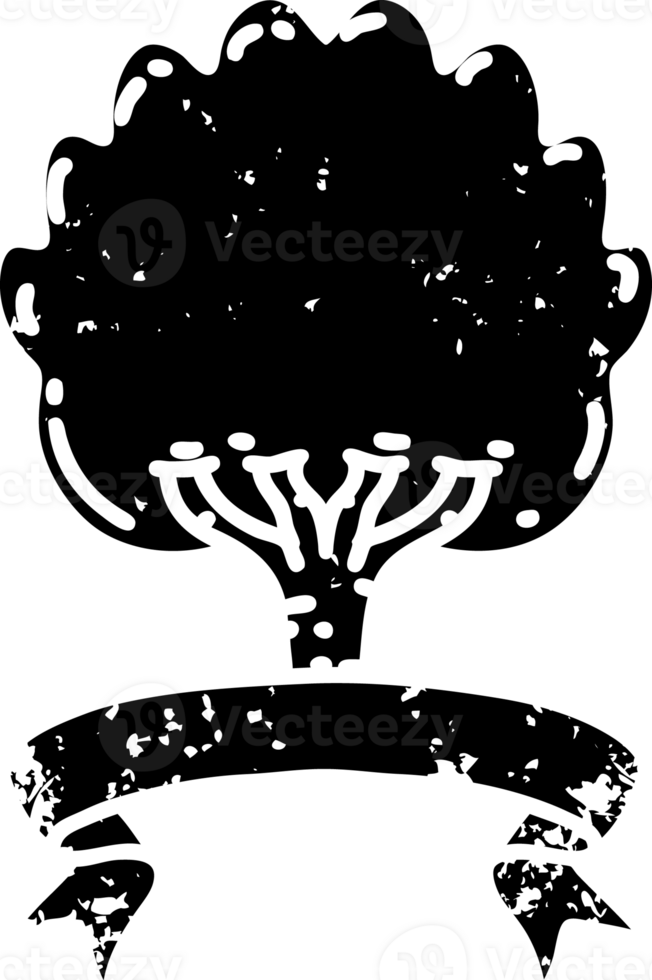 scroll banner with black line work tattoo style tree distressed icon png