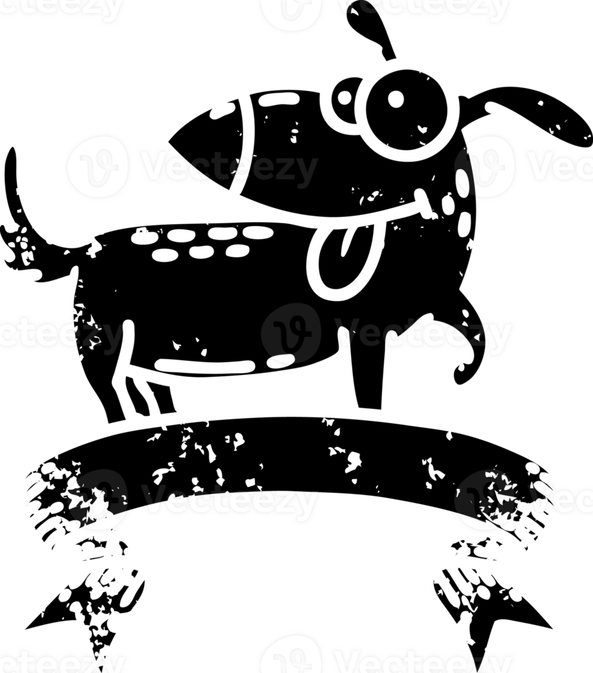 scroll banner with black line work tattoo style happy dog distressed icon png