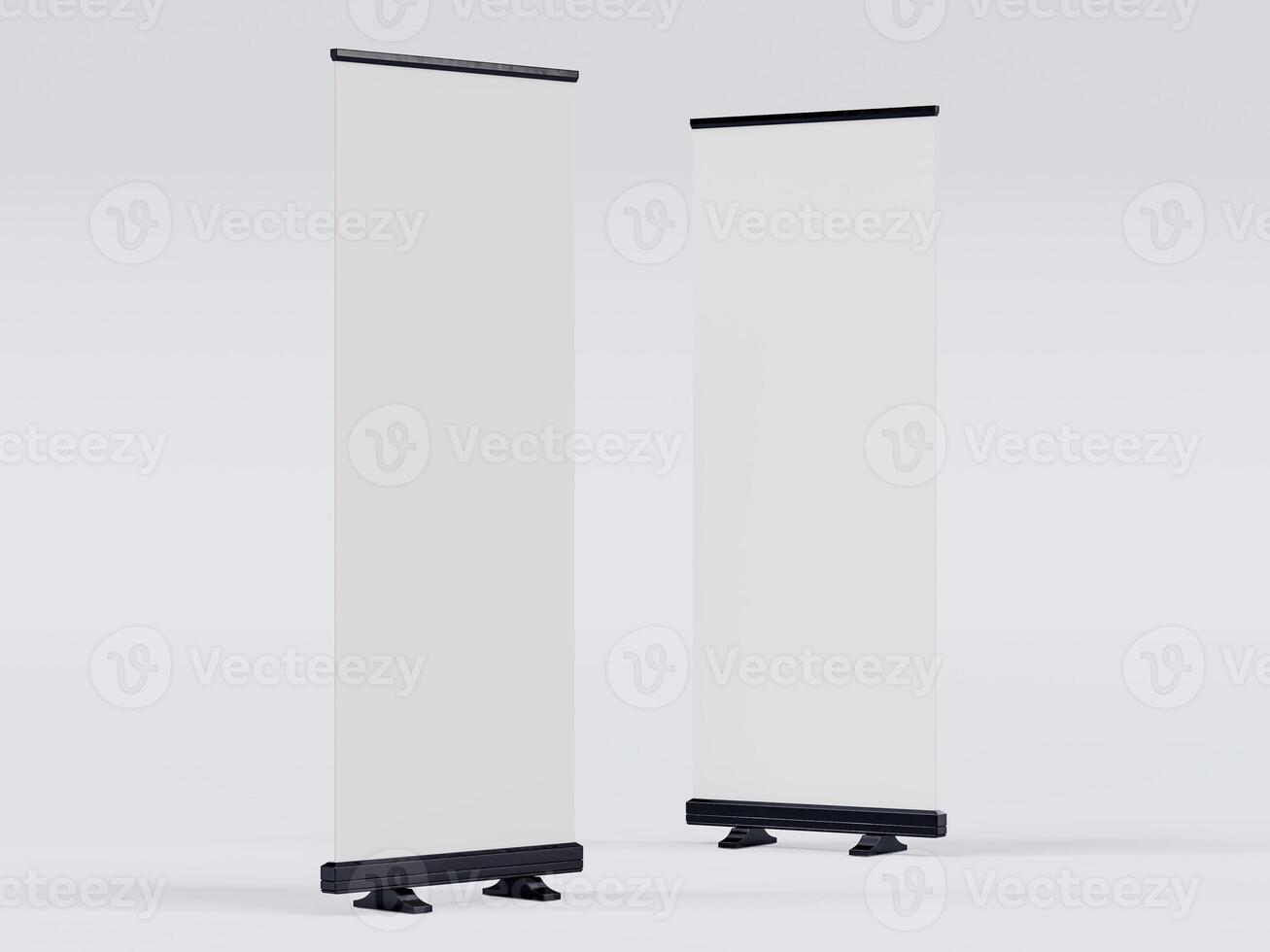 Empty Signage Stand Design Template. Mockup display for advertising, poster, billboard or represent promotion product concept. 3D Rendering photo