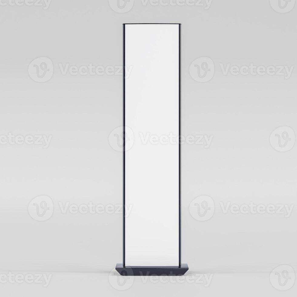 Empty Signage Stand Design Template. Mockup display for advertising, poster, billboard or represent promotion product concept. 3D Rendering photo