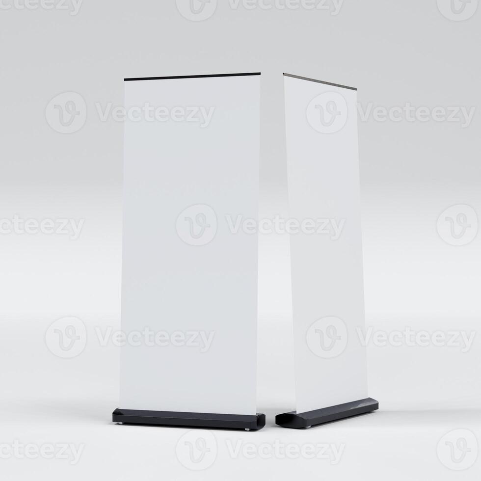 Empty Signage Stand Design Template. Mockup display for advertising, poster, billboard or represent promotion product concept. 3D Rendering photo