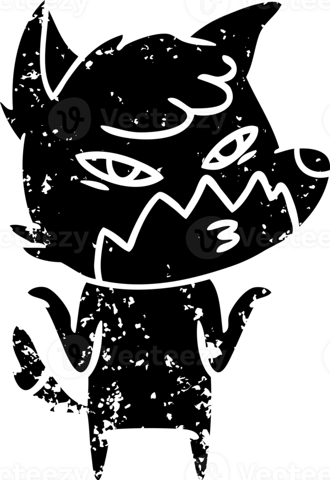 clever cartoon fox distressed icon png